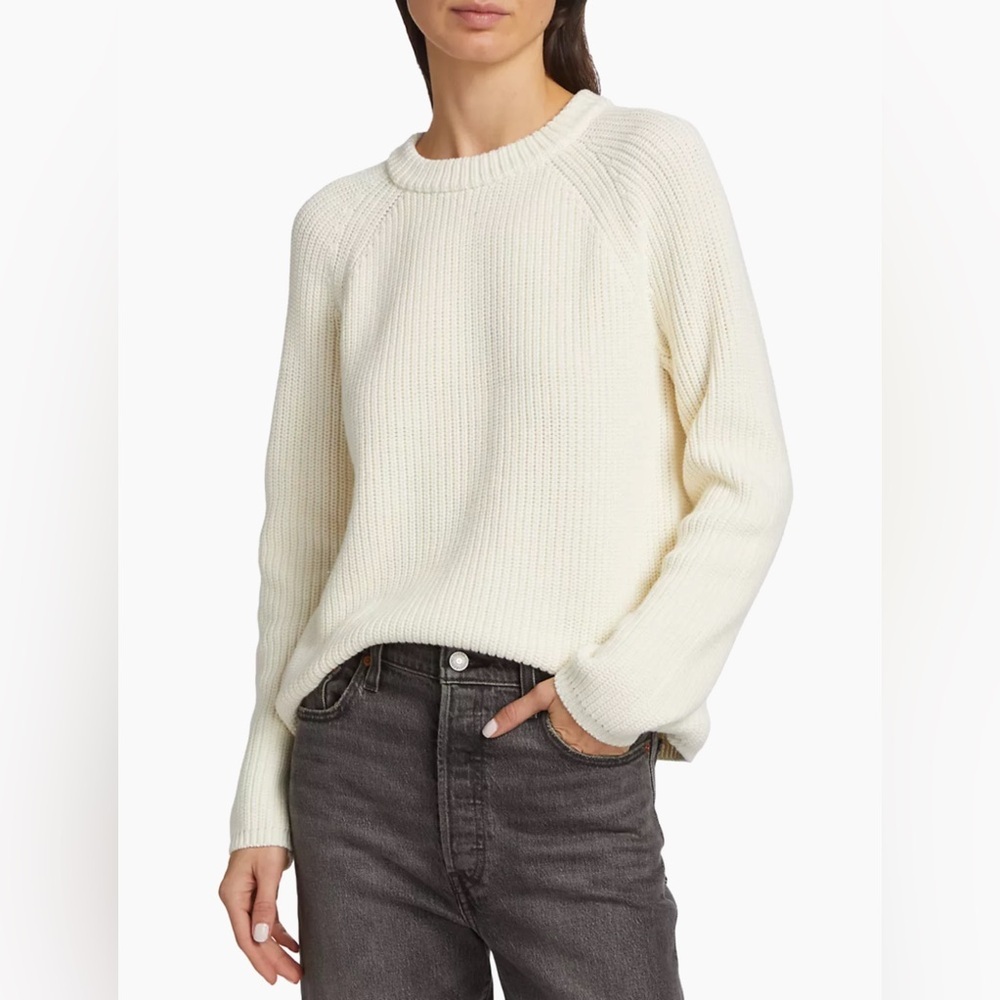 Jenni Kayne Cream Ribbed Crewneck Sweater